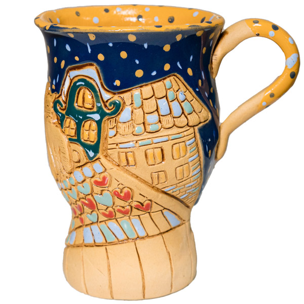 Кашпо Кружка с декором дома и крыши желтая (400мл) 122-10