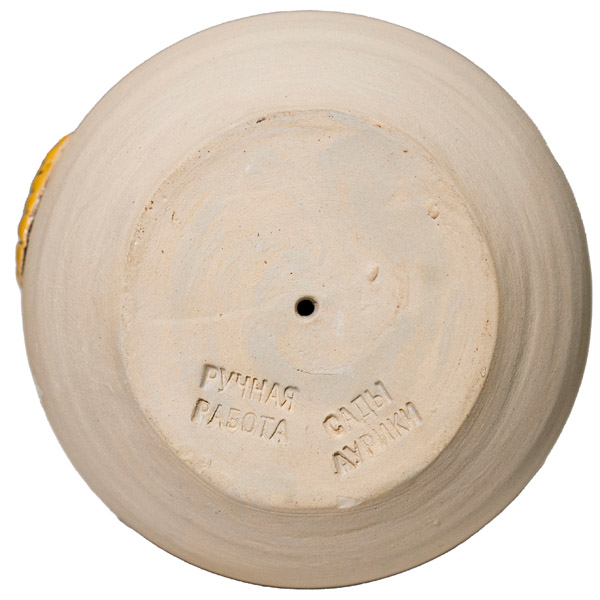 Кашпо Кружка с декором дома и крыши желтая (400мл) 122-10