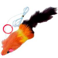 Игрушка для кошек Мышь с пищалкой на резинке меховая 10см HWT038