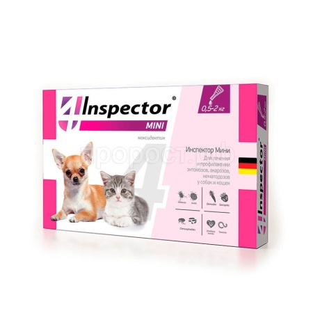 Капли Инспектор мини от внешних и внутренних паразитов для кошек и собак 0,5-2кг