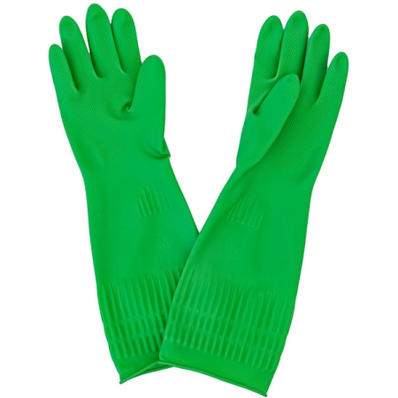Перчатки хозяйственные латексные опудренные L удлиненный манжет зеленый 87300 /12шт/ Перчатки хозяйственные латексные опудренные L удлиненный манжет зеленый 87300 /12шт/