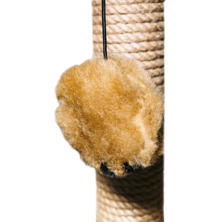 Когтеточка домик с полкой круг мех джут коричневый с игрушкой 39*77см/DONBARON