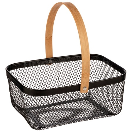 Корзина д/хранения 23,5*19*10см металл. с бамб. ручк. прямоугольная 310904 /12шт/Mallony