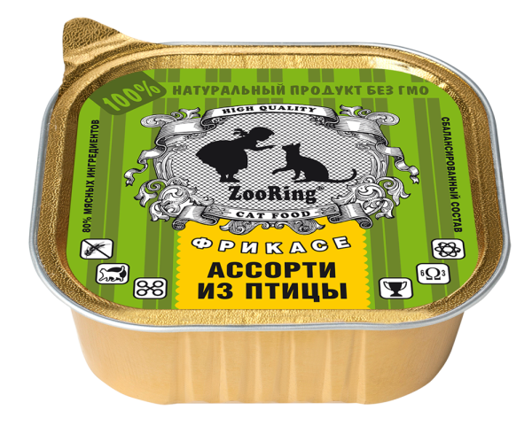 Корм для кошек ZooRing паштет Ассорти из птицы ж/б 100г Корм для кошек ZooRing паштет Ассорти из птицы ж/б 100г