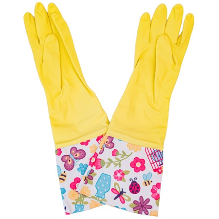 Перчатки хозяйственные латексные опудренные M удлиненный манжет с рис. желтый 87683 /12шт/ Перчатки хозяйственные латексные опудренные M удлиненный манжет с рис. желтый 87683 /12шт/