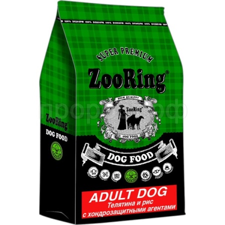 Корм для собак ZooRing Adult телятина и рис с хондропротектерами для собак средних и крупных пород 2кг